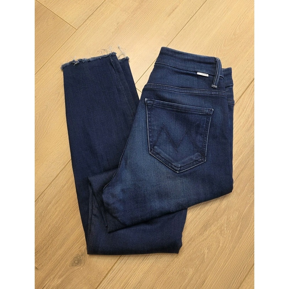 MOTHER The High Waisted Looker Ankle Fray Jeans Women's Size 24 Dark Wash